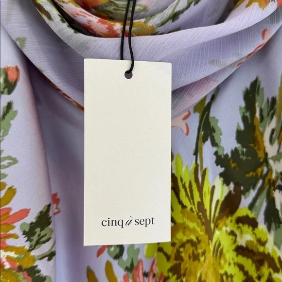 CINQ A SEPT Raya Faded Chrysanthemum Sleeveless Cowl Midi Dress Lilac NWT Size 6 - Picture 6 of 10